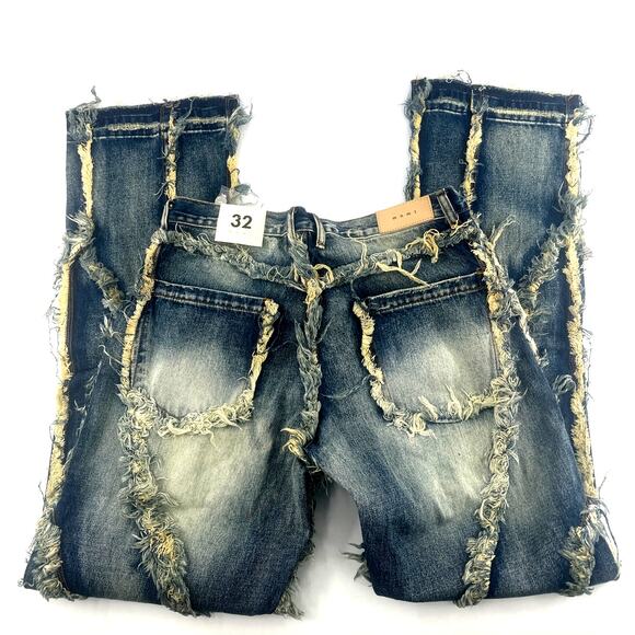 MNML Men's Medium Blue B638 Ethereal Flare Rip Denim Jeans Size 32 - Picture 7 of 11